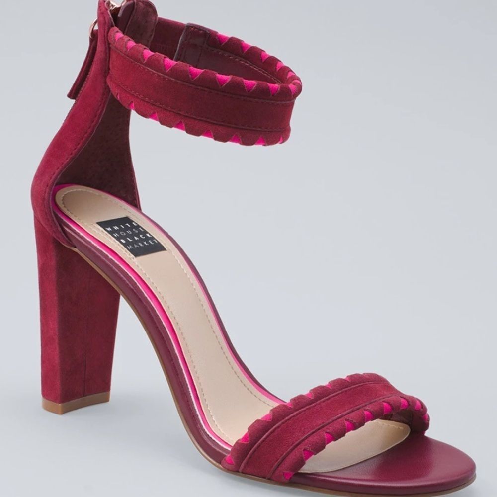 White House Black Market - pink suede cut out sandal heels